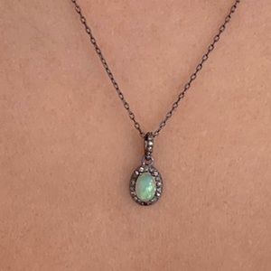 ADORNIA Ethiopian Opal Diamond Halo Necklace NWOT